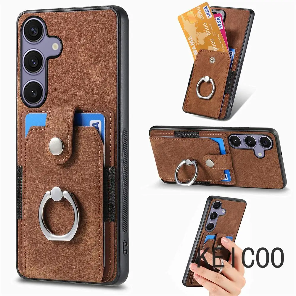 

Кожаный чехол с кольцевой пряжкой и подставкой для телефона Samsung Galaxy S8 S9 S10 S10e S24 S25 FE Ultra Plus, задний зажим, кожаный чехол с защитой от падения