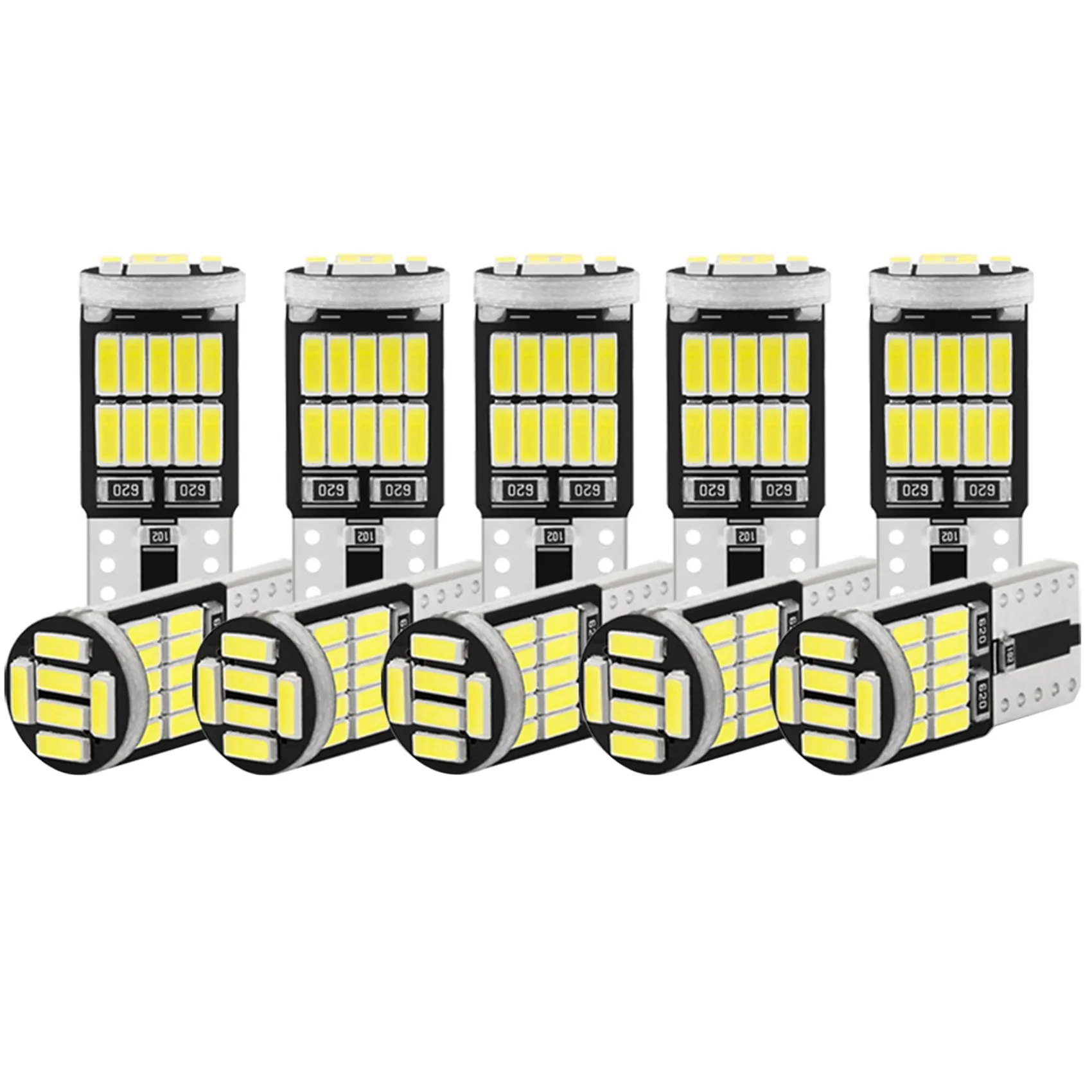 10ชิ้นหลอดไฟ LED T10 W5W 4014 26SMD โคมไฟหลังคาโดมภายในรถยนต์โคมไฟสัญญาณป้ายทะเบียนรถหลอดไฟกล่องใส่ของท้ายรถจักรยานยนต์แสงสีขาว12V