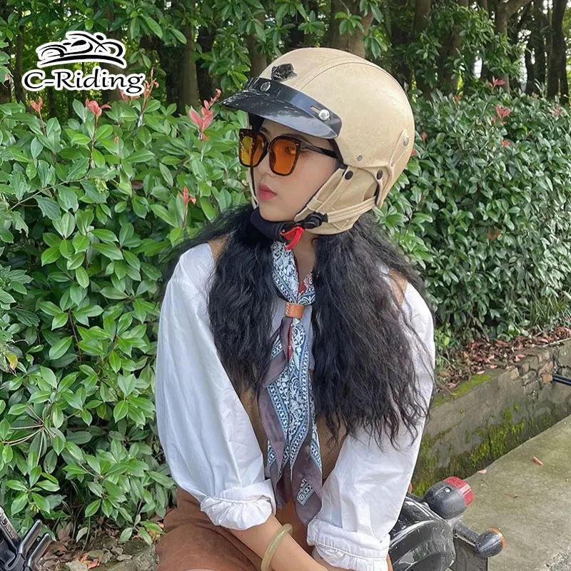 Retro Half Helmet Vintage Motorcycle Helmet Motorbike E-Scooter Safety Helmet Classic Pedal Helmet Casco Moto