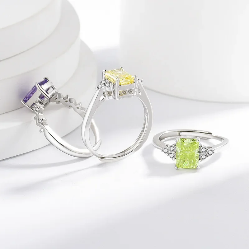 

Super Shine Rectangle High Carbon Diamond 925 Sterling Silver Geometric Elegance Simple Light Luxury Women's Ring Jewelry