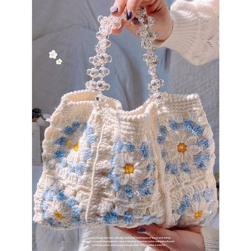 Bolsa de lã para mulheres e meninas, Totes de malha simples, Saco confortável de crochê, Elegante e simples