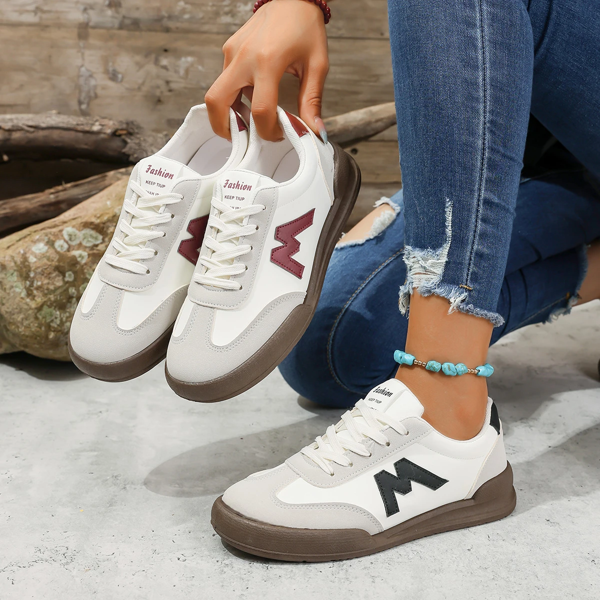 أحذية رياضية نسائية مصممة برأس مستدير وفم عميق وخفيفة الوزن ومسامية ورباط متقاطع أحذية رياضية كاجوال للنساء #6