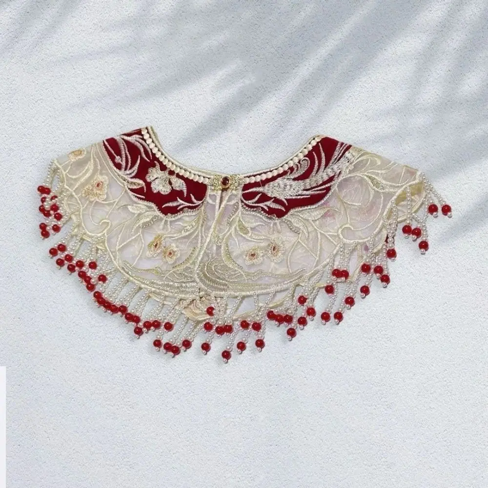 Chinese Style Hanfu Collar Embroidery Design Floral Pattern Horse-face Skirt Yunjian Collar Pearl Cloud Shoulder