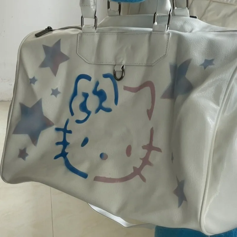 MBTI Hello Kitty Tote Bags for Women Large Capacity Vintage Inkjet White Fashion Shoulder Bag Casual Y2k Travel Female Handbag