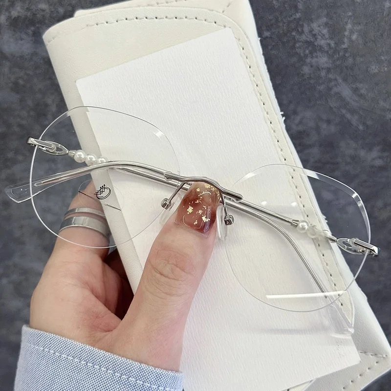 VAMAX Popular Pérola Design Sem Moldura Óculos Mulheres Moda Decorativa Tendência Vintage Anti Lentes de Luz Azul