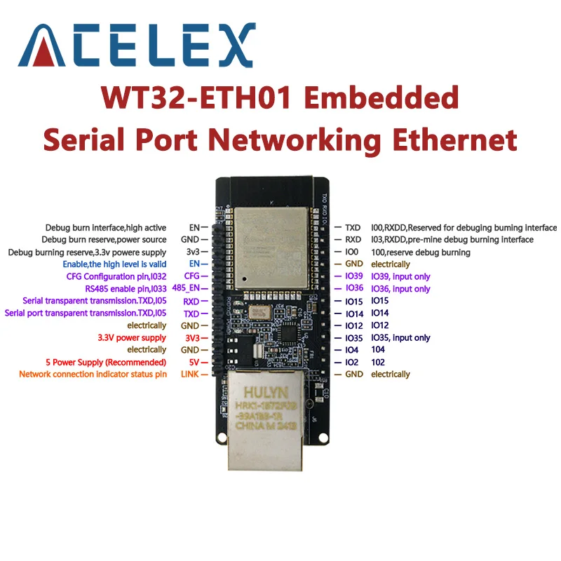 WT32-ETH01 porta seriale incorporata rete Gateway Combo WIFI Ethernet compatibile con Bluetooth modulo Wireless MCU ESP32 WT32 ETH01