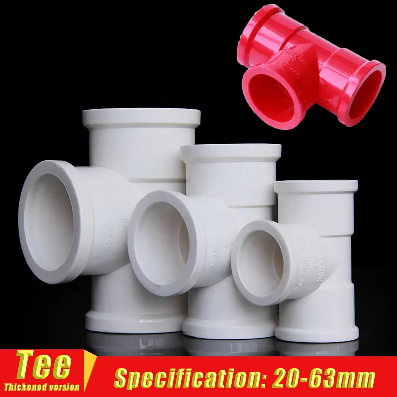 

1-10pcs 20/25-63mm Tee Connector PVC White/Red Thickening T-shaped PVC Tube Water Supply Pipe Garden Water Fish Tank Connector