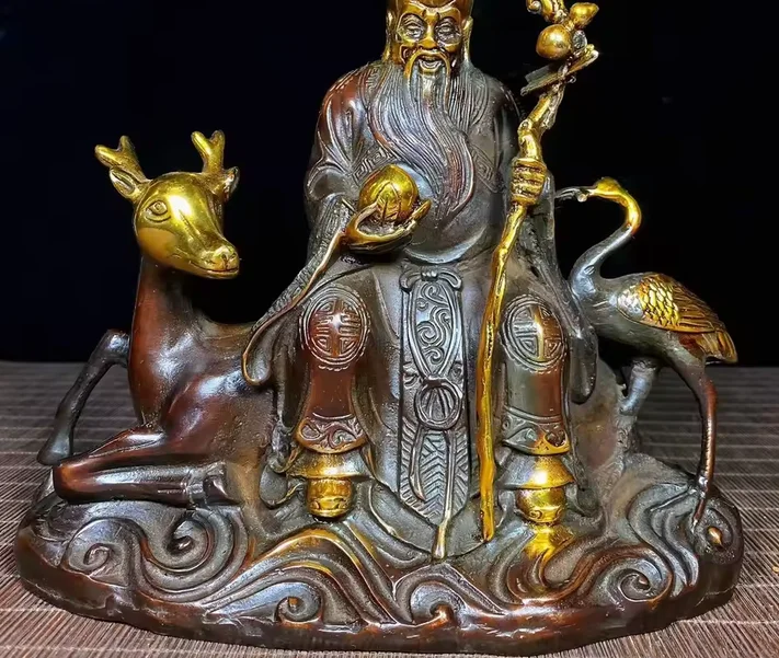 Antique Fu Lu Shou God Good Luck Safe Health Patron Saint Buddha Statue Fengshui Home Living Room Office Decoration Statues
