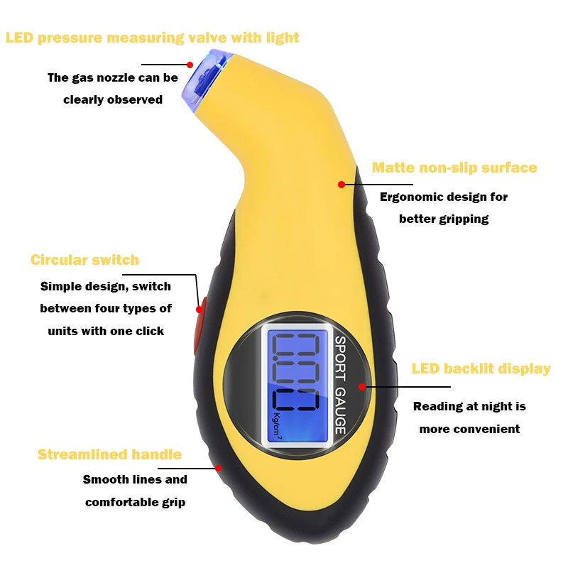 Car High Precision Backlight Digital LCD Display Portable Tire Pressure Gauge 0-150Psi Pressure Measurement Diagnostic Tool