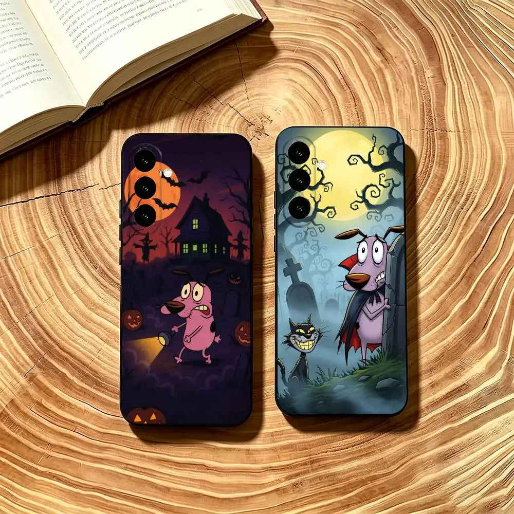 Coque de téléphone The Courage Cartoon Dog pour Samsung Galaxy A73,A72,A71,A70,A53,A52,A51, autres, couverture noire souple