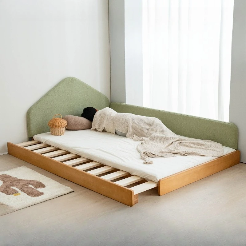 

Solid wood children's bed Retractable raised Montessori floor bed Side pull-out bed for boys and girls