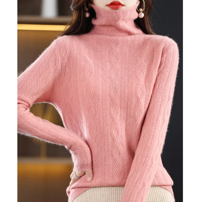 Autumn and Winter New Women's High Neck Pullover Thickened Pure Wool Sweater Twisted Loose Versatile Knit Undercoat