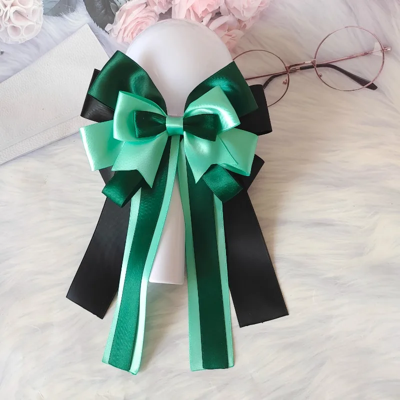 

Fashion Lolita Dark Green Ribbon Bowtie Brooch Anime Concert Hand Light Luxurious Rhinestone Bowkont Collar Flowers Accessories