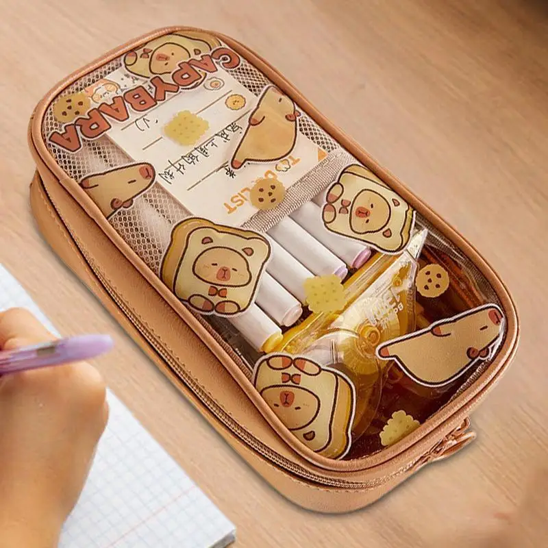 مقلمة كابيبارا مقلمة كرتونية لطيفة منظم مكتب منظم حقيبة القلم حقيبة أقلام رصاص جمالية حقيبة ماركر لأقلام الرصاص و