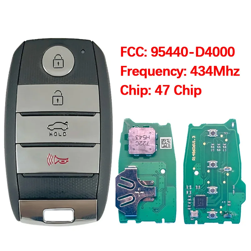 

CN051114 Послепродажный 4 кнопки смарт-брелок 433 МГц HITAG 3 чипа 95440-D4000 для KIA Optima 2016-2020