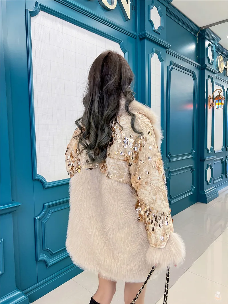 Elegant Lady Fur Integrated Mid-Length Fashion Versatile Mink Fur Slim Jacket 2024 Winter Clothes Women's Faux Fur Coat