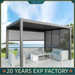 Bioclimatic Aluminum  Pergola 10x10 FT waterproof  louver roof can be flipped manually for outdoor patio