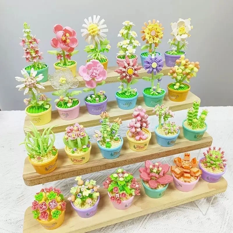 

Building Block Succulent Planter Ornaments Model Assembly Micro-Chunky Building Block Flower Toy