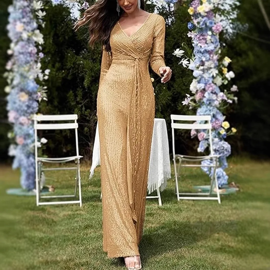 

2026 New Long-sleeved V-neck Fishtail Banquet Long-sleeved Long Evening Dress Dress