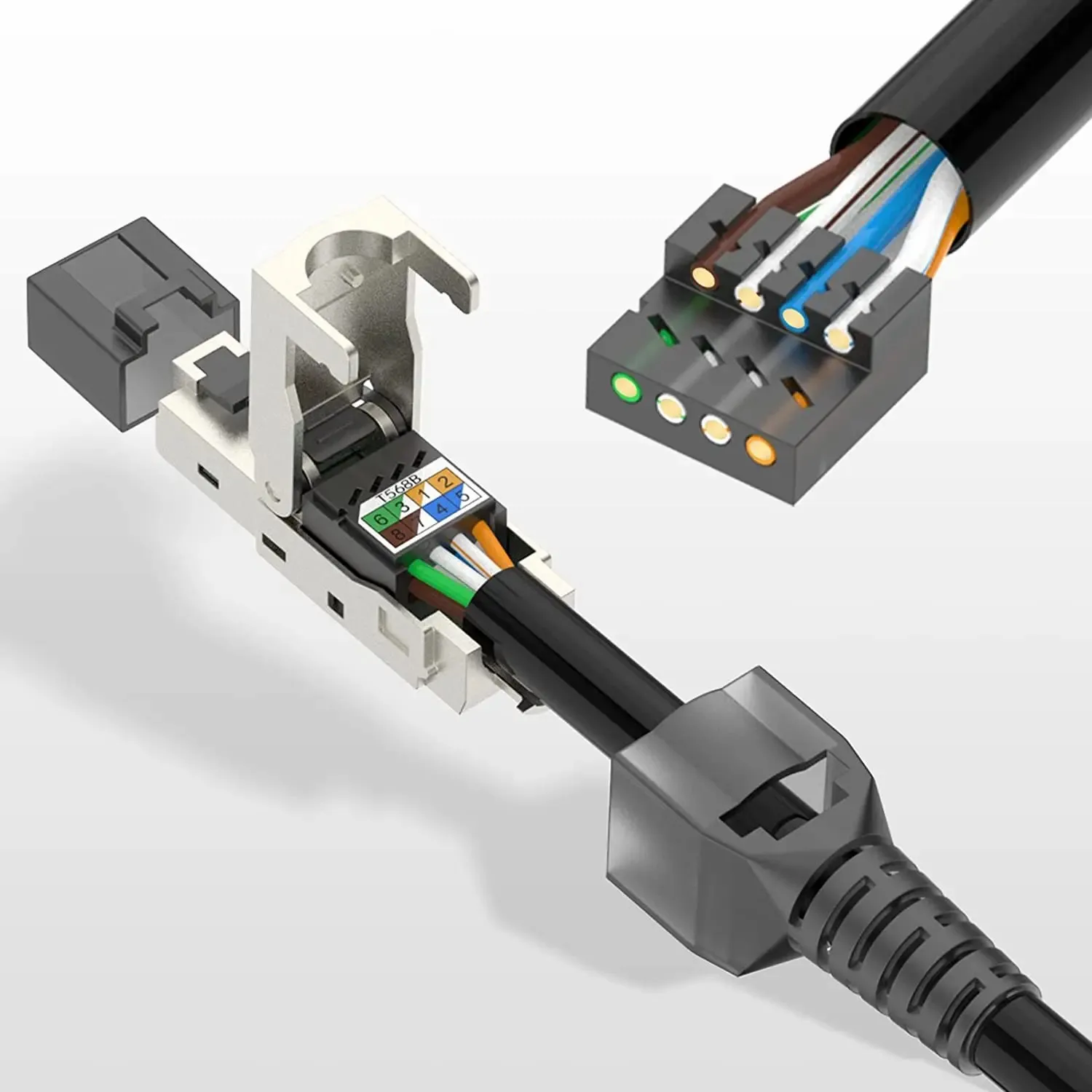 Woee 1 Stuks Rj45 Connectoren Cat6a Cat7 Cat8 Gereedschapsvrije Afgeschermde Rj45 Aansluitplug Connector, Zinklegering Metalen Behuizing