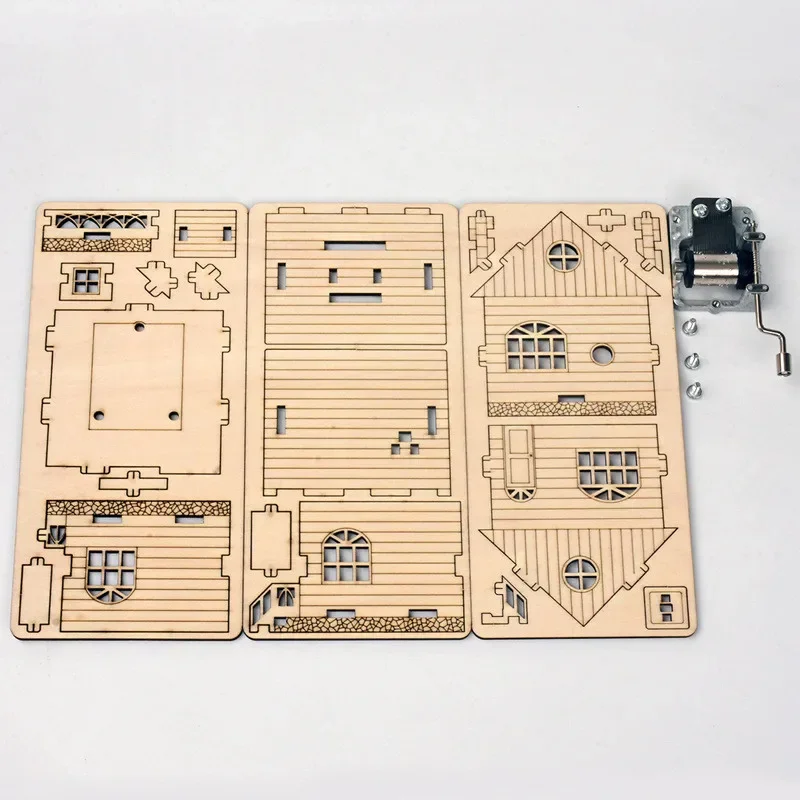 DIY Holzhaus Spieluhr Modellbausatz Spaß pädagogische Wissenschaft Spielzeug Physik handgemachte Montageblöcke