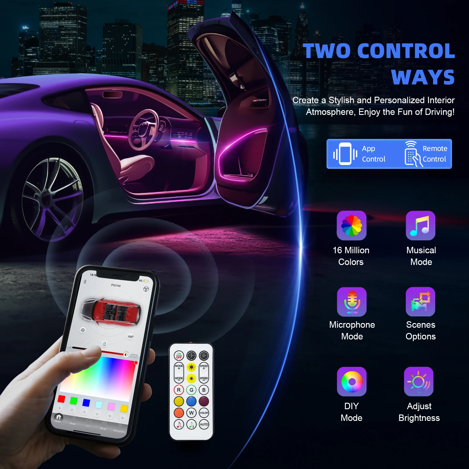 No.1 Selling Car Ambient Light Kit 18 In 1/10 In 1/6 In 1 Interior Led Car Lights Symphony Led Strip Light RGB For 98% Car view 5