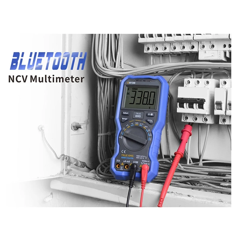 1Set OW18B Smart Digital Multimeter 20A 3 5/ 6 Digit Auto Range Bluetooth Version Data Multimeter Thermometer Blue Plastic