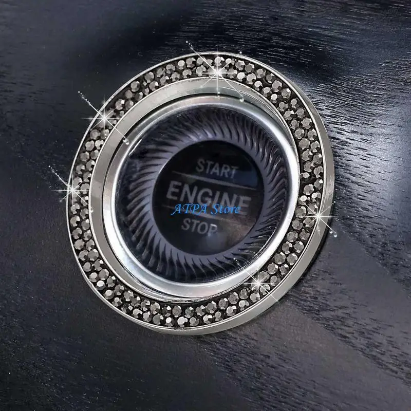 

U13C 1x Ignition Engine Start Button Crystal Diamante Decal Cover Clear Shiny Sticker