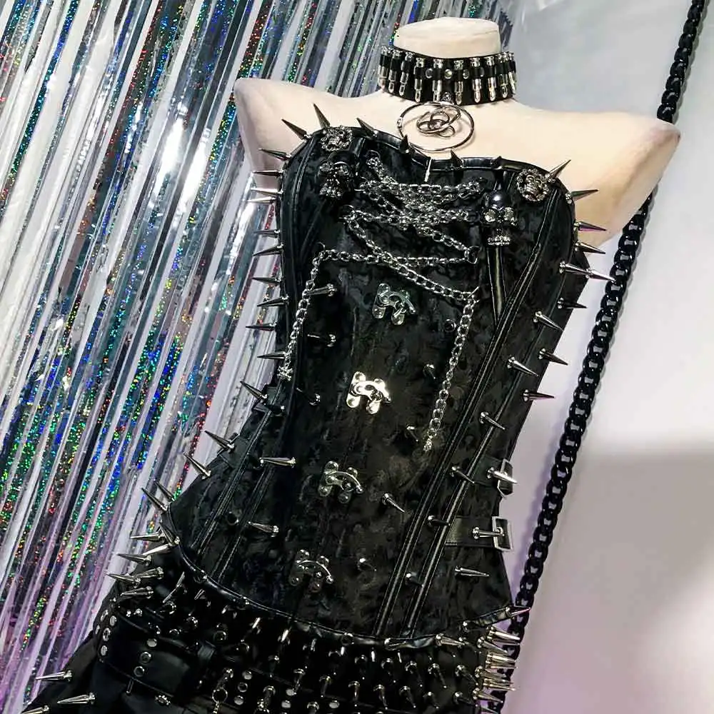 

Топы из веганской кожи в стиле гранж 90-х, эмо, панк-рок, кибер, готика, эко-готика, кавай, DIY, Y2K, для E-Girls, с заклепками, ручной работы, с цепями, в стиле Харадзюку, для подростков