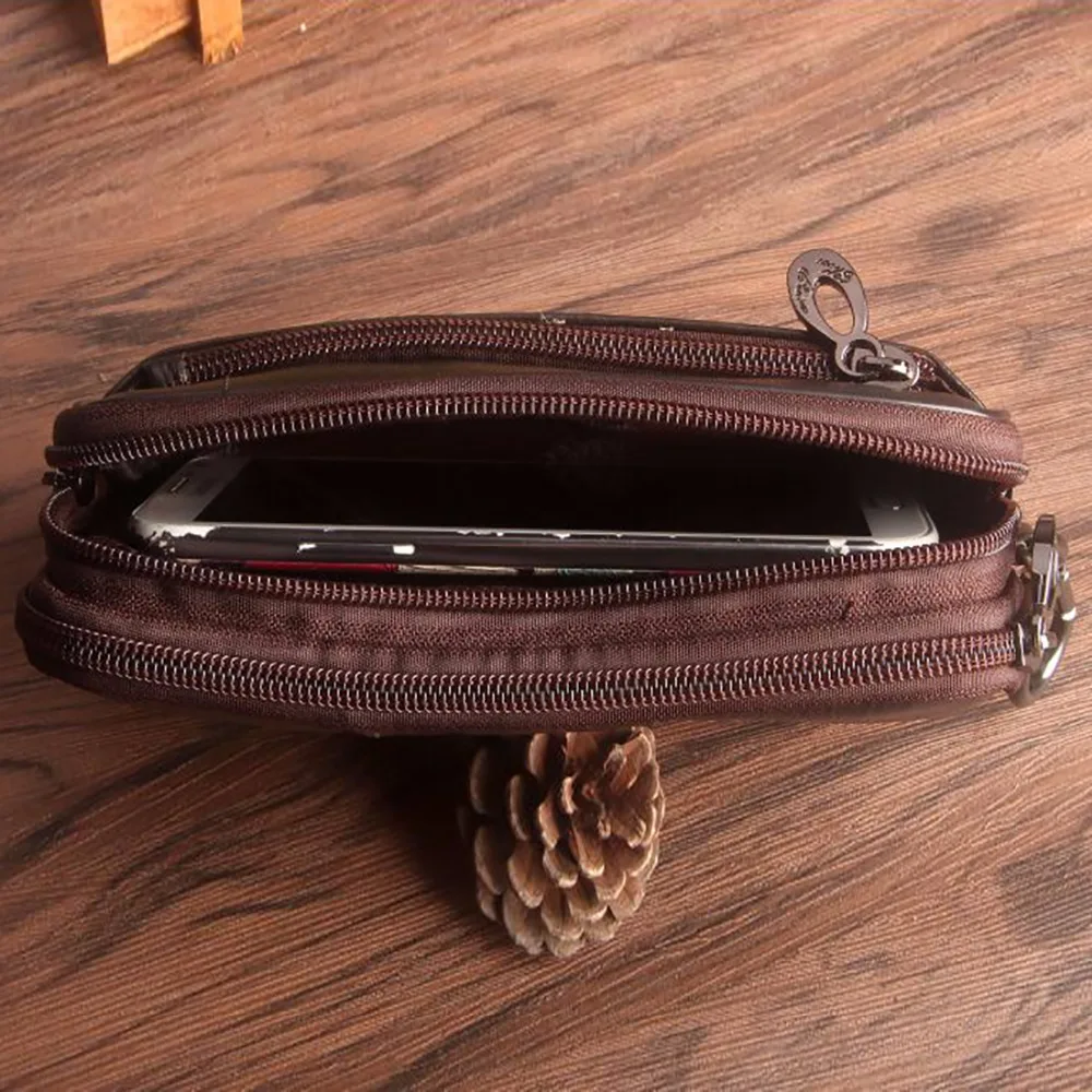 Men Genuine Leather Clutch Waist Pack Hip Bag For Cell/Mobile Phone Case Casual Natural Skin Male Wrist Hook Fanny Belt Pack