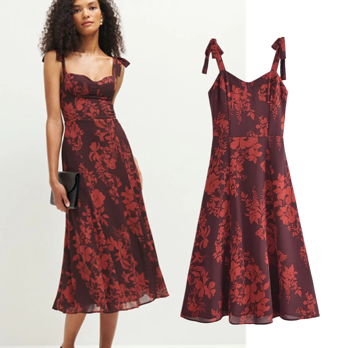 

Withered Autumn French Printed Dress Fashion Women's Elegant Casual Strapless Midi Dress Ladies