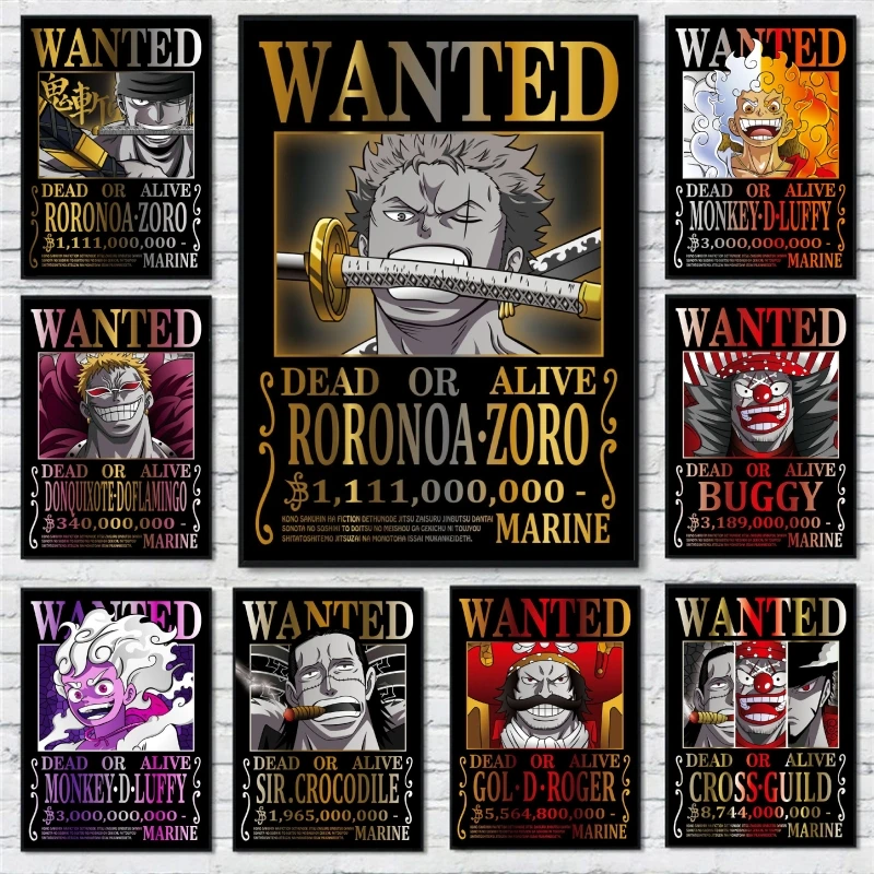 Classic Anime One Piece Wanted Bounty Posters Zoro Prints Cartoon Character Images Not Fading Wall Art Living Room Decorative