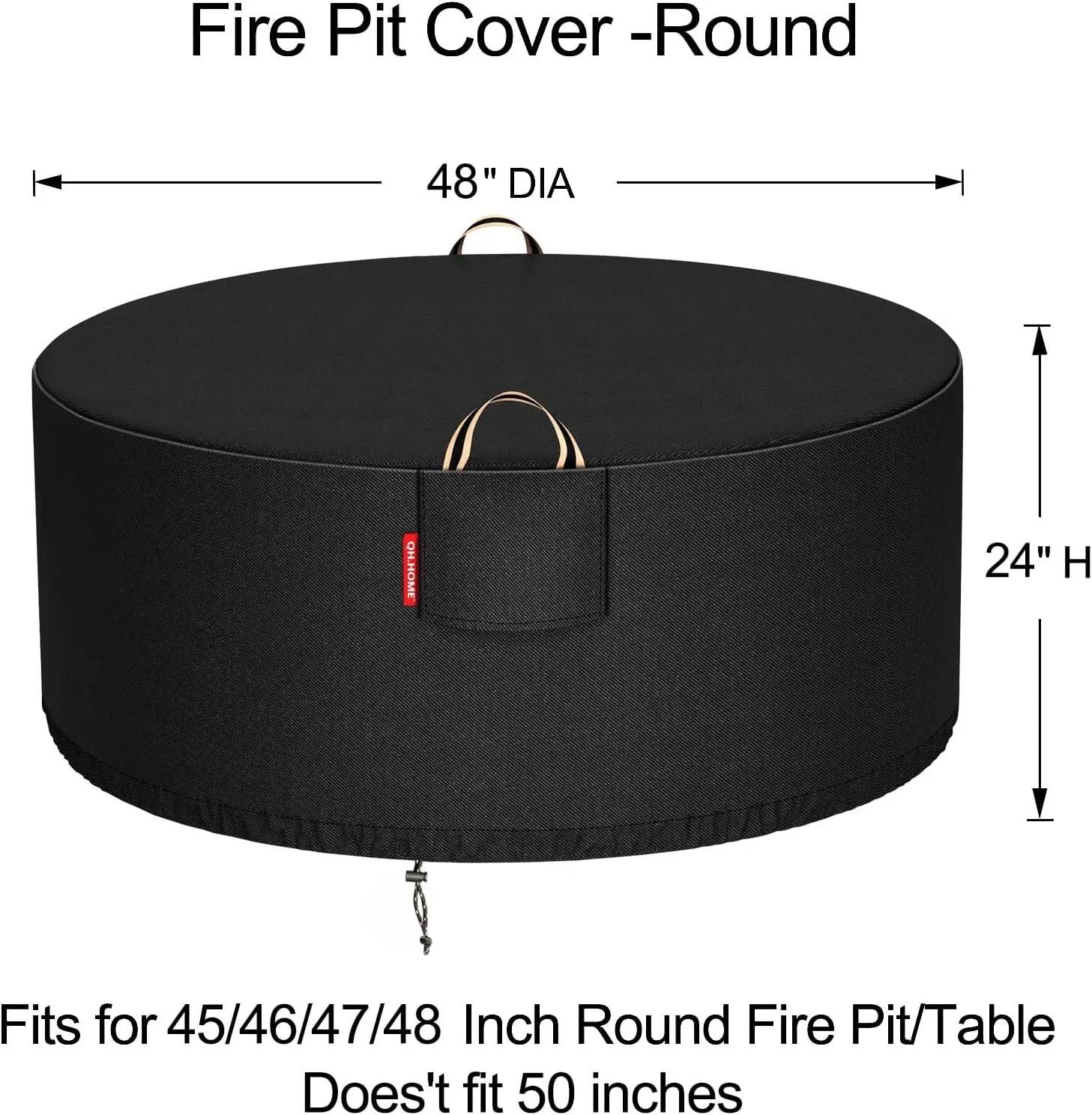 [قماش مطور 900D] غطاء حفرة النار دائري لحفرة نار 45-48 بوصة، غطاء مدفأة مقاوم للماء عالي التحمل 900D مع غطاء Air Ve