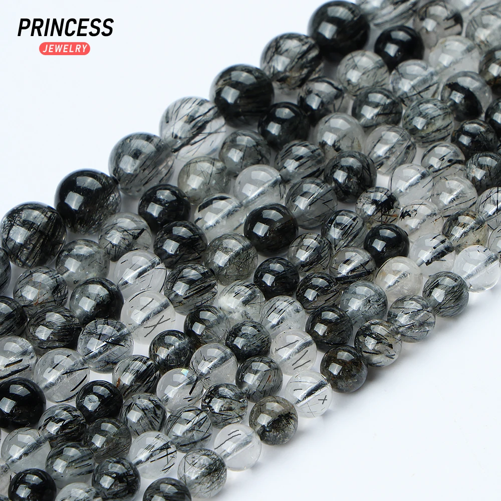 

A++ Natural Black Rutilated Quartz Loose Crystal Beads for Jewelry Making DIY Bracelet Necklace Accessories