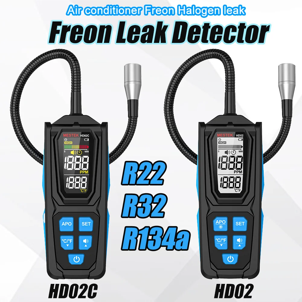 HD02C Freon Leak Detector High Sensitivity Halogen Leak Detector R22/R32/R134a Refrigerant Gas Monitor Air Conditioner Tester