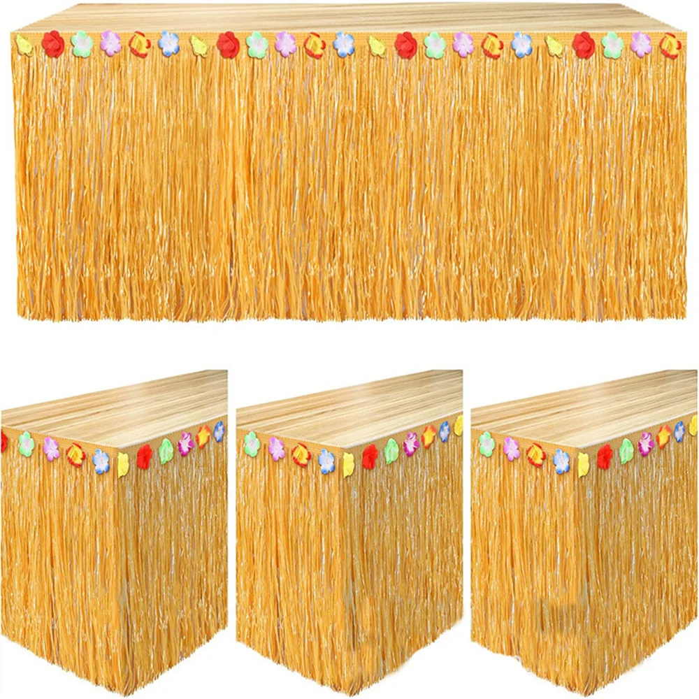 Hawaiian Straw Table Skirt Tropical Luau Grass Table Skirt Hawaiian Sea Beach Hula Party Decor Wedding Birthday Party Decoration