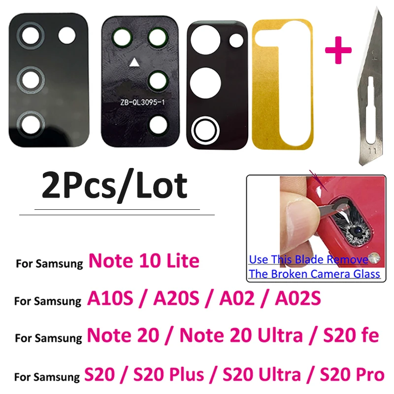 2Pcs，NEW For Samsung A10S A20S A02S Note 10 Lite 20 Ultra S20 Plus Pro FE Rear Back Camera Glass Lens With Glue Adhesive