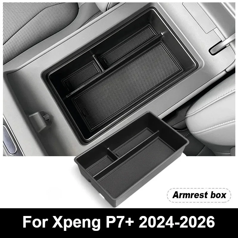 For Xpeng P7+ Car Central Control Storage Box 2024-2026 Cup Holder Dashboard Tray Organizer Tidying Black Interior Accessories