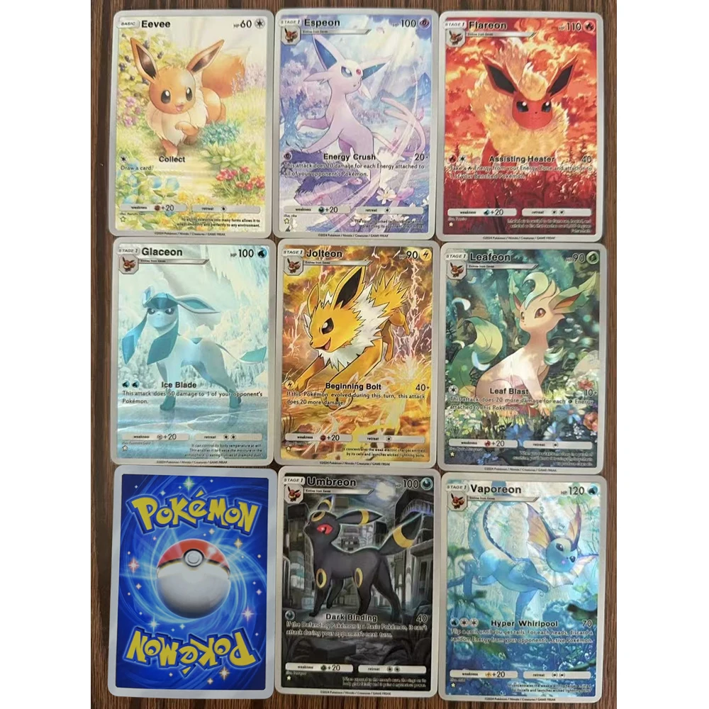 8Pcs/set Diy Pocket Cards Self Made TCG A3B Umbreon Vaporeon Leafeon Glaceon Flareon Espeon Eevee Rough Flash Collection Card
