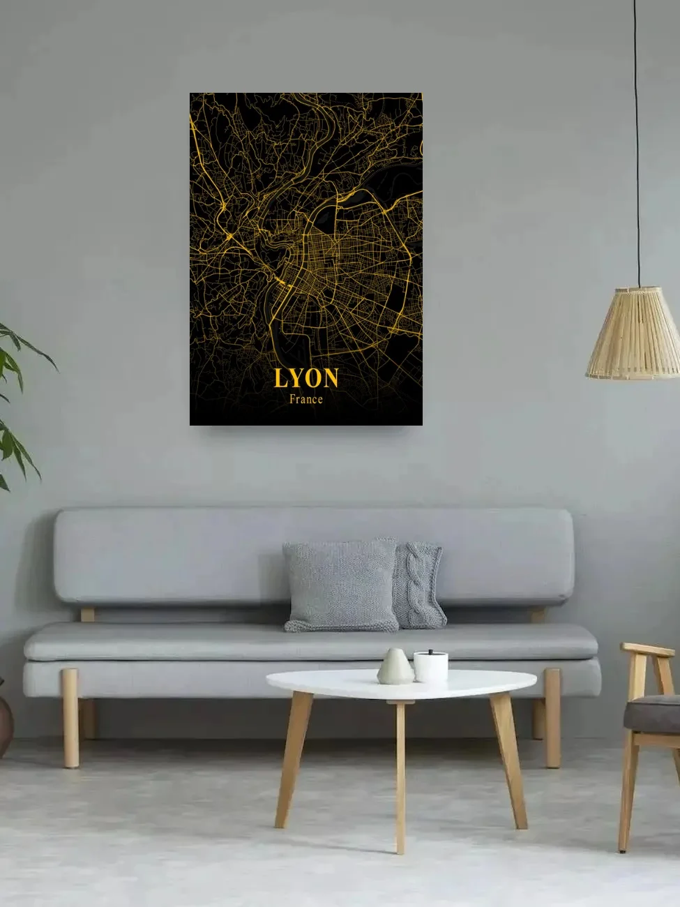 Lyon France City Gold Map, Print Art Canvas Poster,Living Room Decor, Home Wall Picture