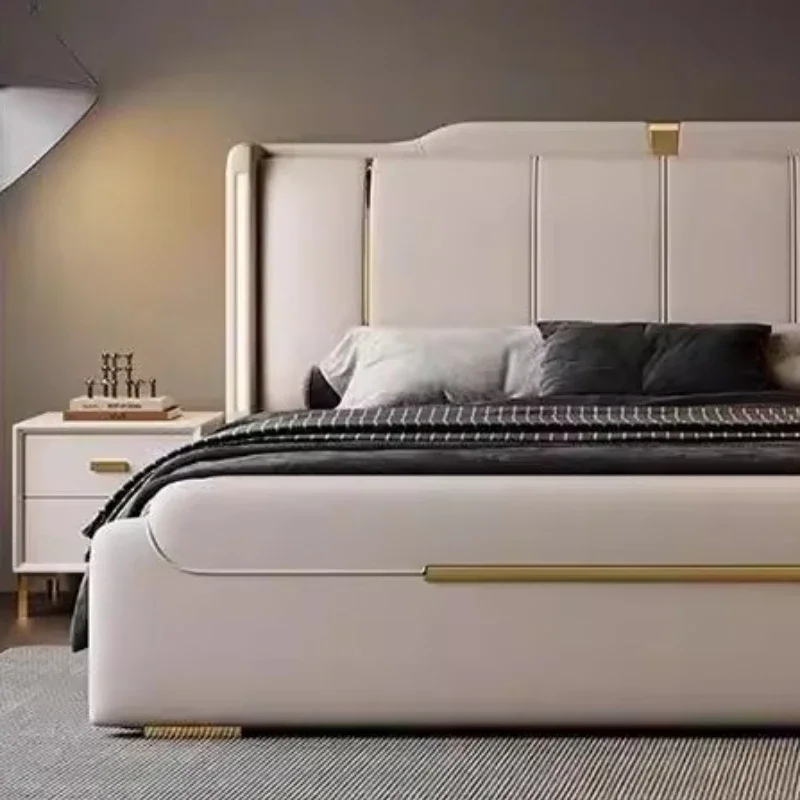 Nappa Leather Bed King Size Luxury 2 People Bed Soft Backrest Headboard Full House Furniture Bedroom Sets Full Set Furniture - view 5