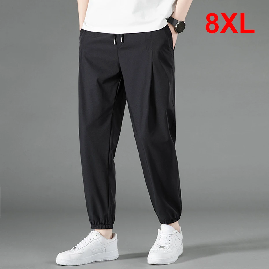 

Summer Cool Pants Men 8XL Plus Szie Sweatpants Fashion Casual Stretch Pants Male Big Size 7XL 8XL Summer Trousers Black Grey