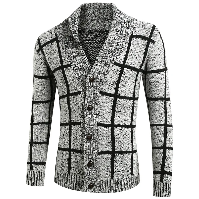 

2023 Men's Winter Striped Knitted Cardigan Thickened Thick Thread Loose Button Sweater