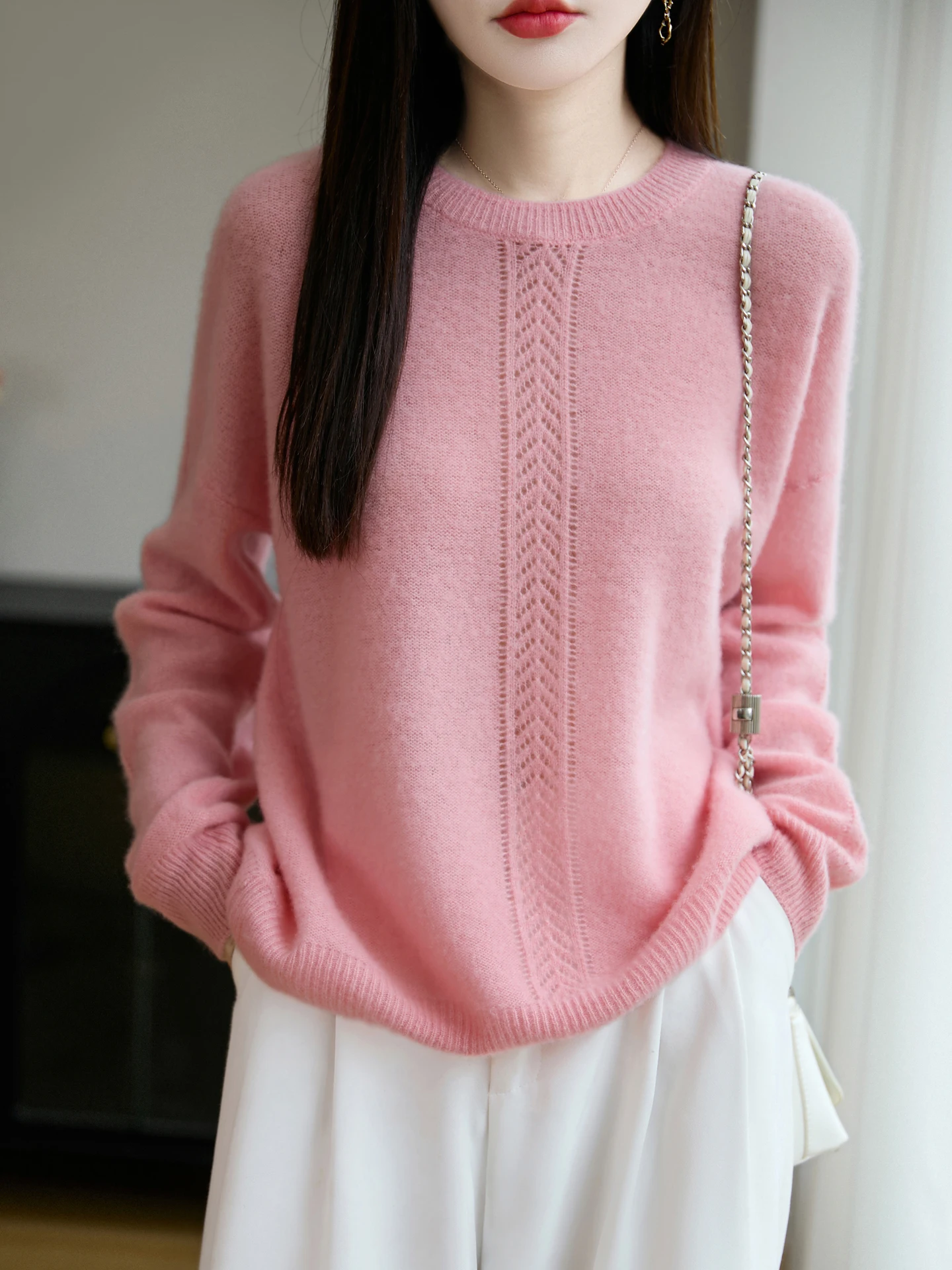 

Новый женский свитер с круглым вырезом из 100% мериносовой шерсти, однотонный, плотный пуловер, приятный к телу, модный вязаный топ для осени и зимы