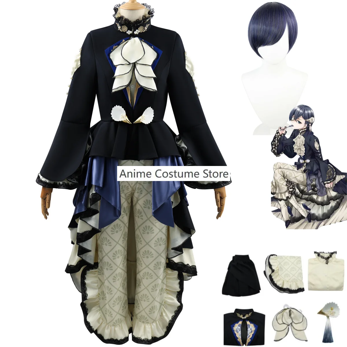 Anime Black Butler Ciel Phantomhive Smile Cosplay Costume Wig Fresh Oyster Evening Dress Tail Drag Uniform Man Woman Party Suit