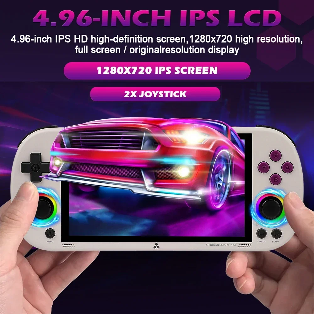 128G 256G Trimui الذكية برو وحدة تحكم بجهاز لعب محمول 4.96 ''IPS شاشة نظام لينكس عصا التحكم RGB الإضاءة الرجعية لعبة فيديو لاعب جديد