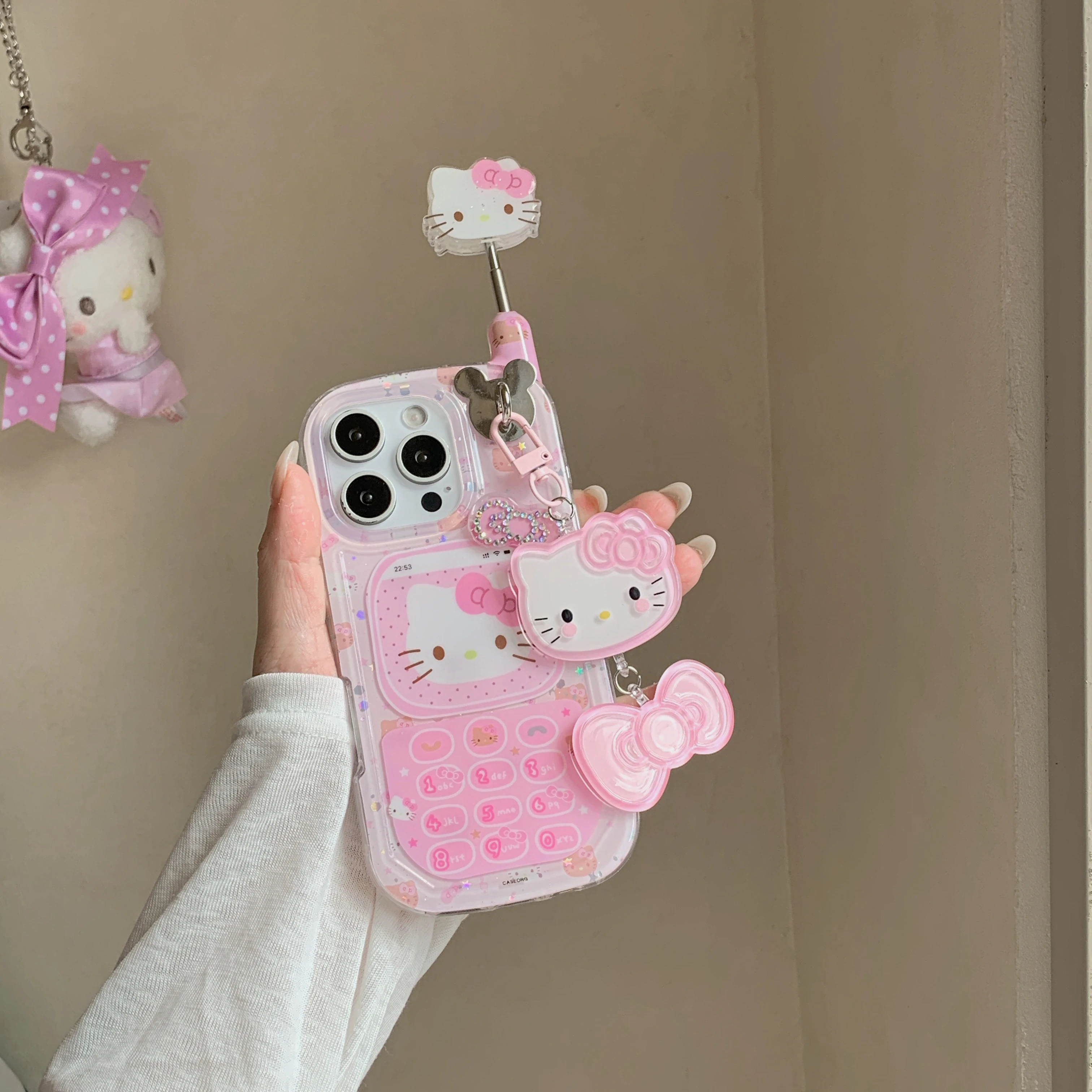 

Latest Item Creative Festival Gifts For Hello Kitty Little Pendant Creative Fun Antenna For iPhone17 16 13 14 15 Pro Max Case