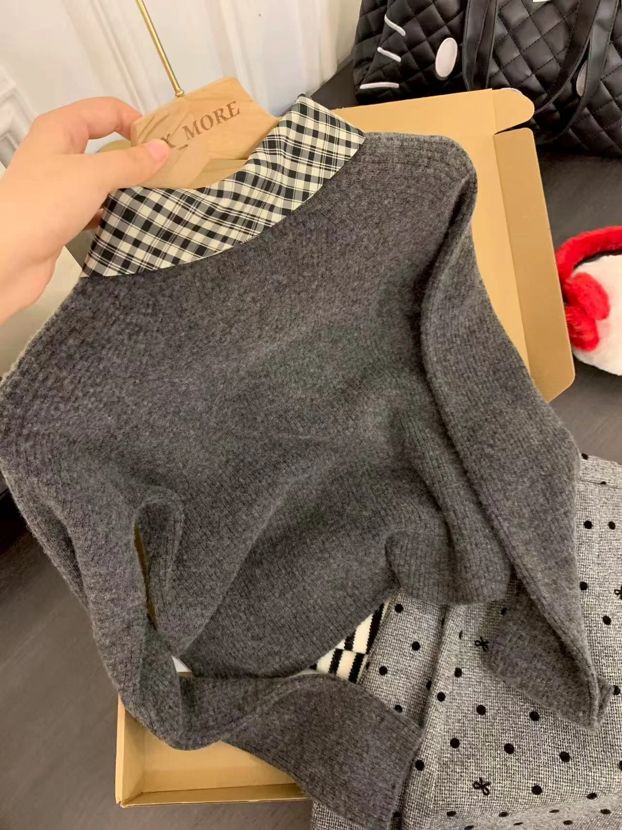 منقوشة المرقعة التلبيب سترة الدانتيل يصل القوس طويلة الأكمام سترة مشغولة من الصوف سترة المرأة الكورية نمط واحدة الصدر فضفاضة