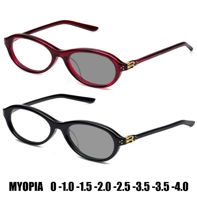

Prescription Photochromic Eyeglasses Women Men Oval Tortoise Shell Frame UV400 Protection Myopia Glasses with Metal Accents