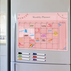 A3 Clear Acrylic Magnetic Fridge Board Planner Reusable Magnetic Dry Erase Board Schedule Transparent Acrylic Fridge Message